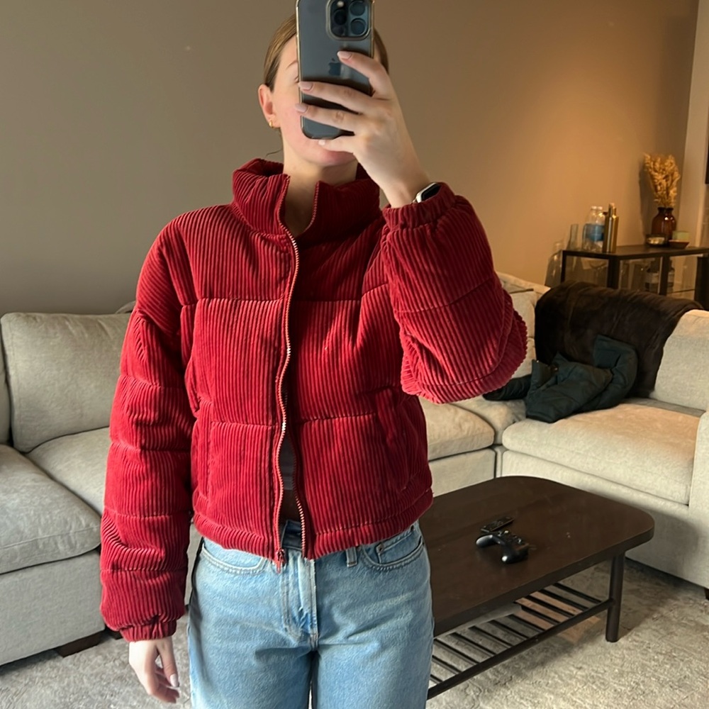 Red Corduroy Puffer Jacket